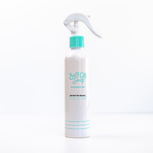 White All Hail The Queen Shower Oil spray bottle